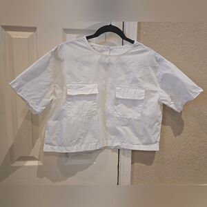 Lanthropy White Linen Short Sleeve Top Size Small